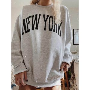 New York Letter Print Sweatshirt, women tops,  COTOSEN