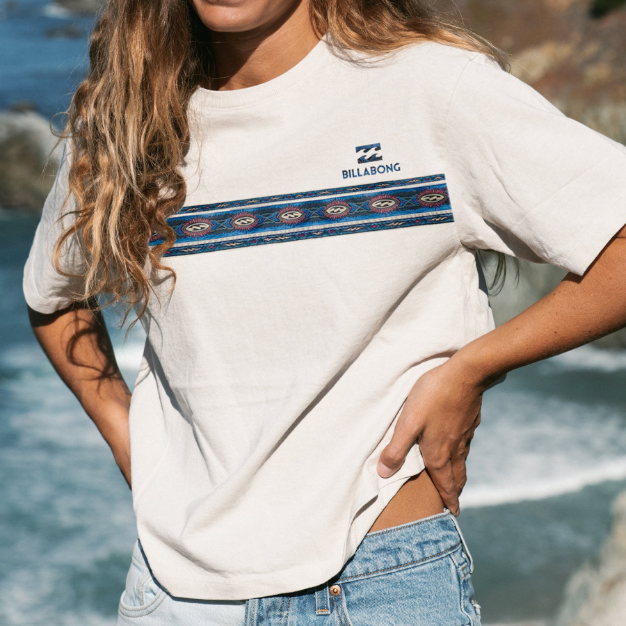 Casual Vintage Print Surf T-Shirt, women tops, COTOSEN