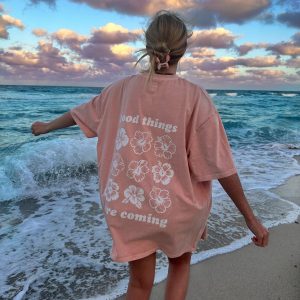 GOOD THINGS ARE COMING FLOWER TEE, women tops,  COTOSEN