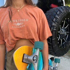 BURNT ORANGE SUNKISSEDCOCONUT TEE, women tops,  COTOSEN