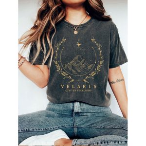 SJM Merch Gold Print Velaris T-shirt The Night Court T-shirt, women tops,  COTOSEN