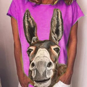 Donkey Printed Short Sleeve Casual T-shirt, T-shirts, color:Purple|size:5XL, catalog Noracora shop