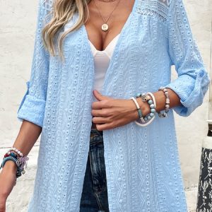 Women's Plain Lace Regular Loose Kimono, Cardigans, color:Blue|size:XXL, catalog Noracora shop