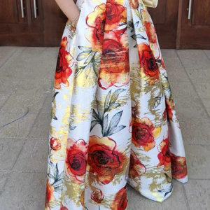 Elegant Loose Print Belt Maxi Skirt, Skirts, color:As Picture|size:XXL, Stylewe