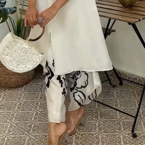 Loose Floral Urban Pocket Stitching Pants Straight pants, Pants, color:Off White|size:XXL, Stylewe