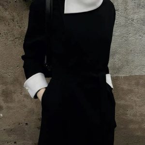 Color Block Regular Fit Urban Long Sleeve Shirt, Blouses and Shirts, color:Black-white|size:XXL, Stylewe