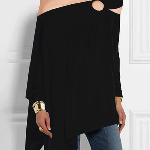 Plain Off Shoulder Sleeve Long Off Shoulder Sleeve Sleeve Loose Urban Asymmetrical Blouse, Blouses and Shirts, color:Black|size:XXL, Stylewe