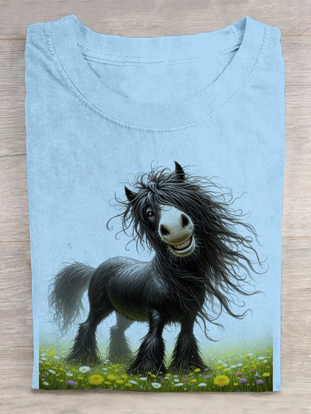 Women's Animal Short Sleeve Tee T-shirt Crew Neck Casual Summer Top, JustFashionNow T-Shirts, color:Light Blue|size:3XL,
