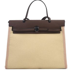 Color-block Twist Lock Canvas Tote Bag Briefcase Bag with Crossbody Strap, Bags, color:Coffee|size:One-size, Stylewe