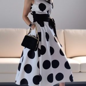 Regular Fit Elegant Shirt Dress With Belt, Maxi Dresses, color:Black-white|size:XXL, Stylewe