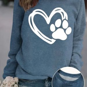 Casual Crew Neck Heart/Cordate Sweatshirt, Hoodies & Sweatshirts, color:Deep Blue|size:XXL, catalog Noracora shop