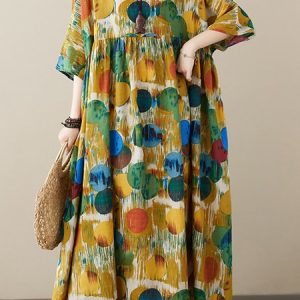 Women Color Block Crew Neck Half Sleeve Comfy Casual Maxi Dress, Dresses, color:Blue|size:M, catalog Noracora shop