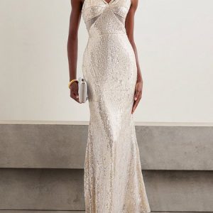 Women Plain Strapless Sleeveless Comfy Vacation Glitter Maxi Dress, Dinner dress, color:Silver|size:3XL, catalog Noracora shop