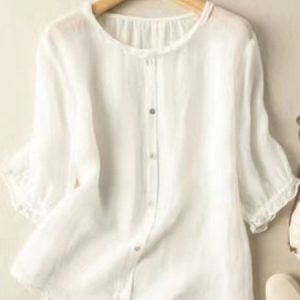 Crew Neck Half Sleeve Plain Regular Loose Shirt For Women, Shirts, color:White|size:3XL, catalog Noracora shop