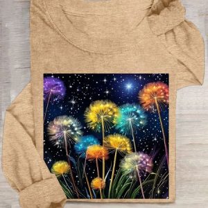 Casual Dandelion Crew Neck Long Sleeve T-shirt, T-shirts, color:Apricot|size:3XL, catalog Noracora shop