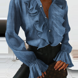 Long Sleeve Plain Regular Loose Shirt For Women, Shirts, color:Blue|size:XL, catalog Noracora shop