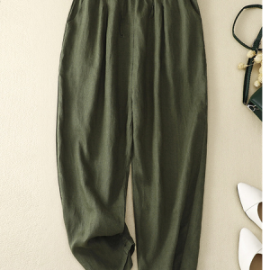 Women Casual Cotton Plain Loose Long Pants, Pants, color:Green|size:XXL, catalog Noracora shop