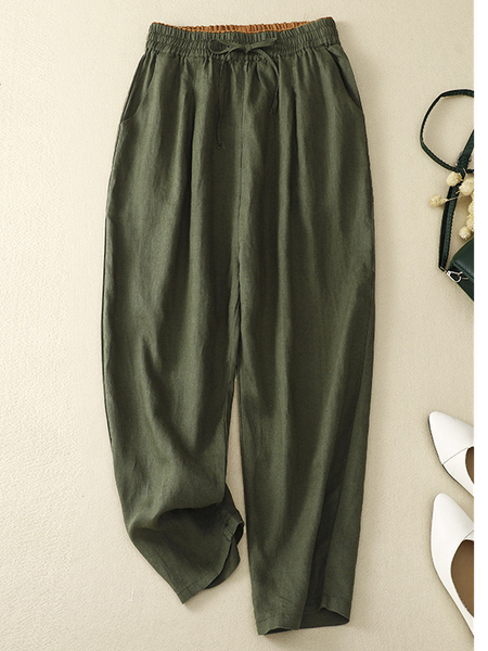 Women's H-Line Daily Going Out Pants Casual Cotton Plain Spring/Fall Pants, JustFashionNow Pants, color:Green|size:XXL,