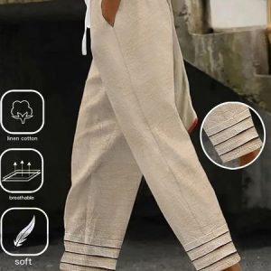Casual Plain Long Elastic Waist Pant, Pants, color:Khaki|size:XXL, catalog Noracora shop