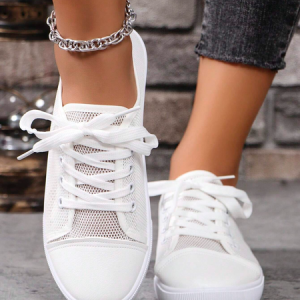 Women Sneakers Casual Plain Lace-Up Flat Heel Canvas, Sneakers&Athletic, color:White|size:42, catalog Noracora shop