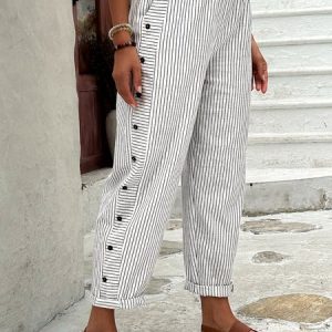 Casual Striped Long Buttoned Pant, Pants, color:Gray|size:XXL, catalog Noracora shop