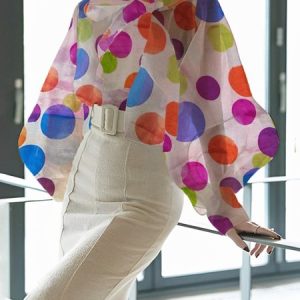 Loose Elegant Long Sleeve Polka Dots Blouse, Blouses and Shirts, color:As Picture|size:XXL, Stylewe