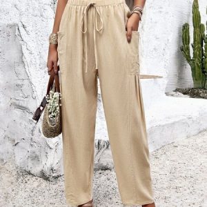 Casual Plain Long Pant, Pants, color:Apricot|size:XL, catalog Noracora shop