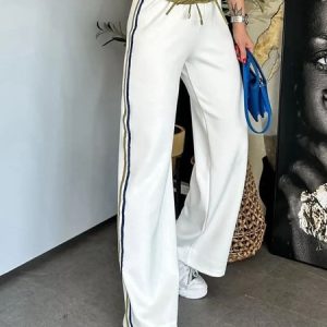 Casual High Waist Color Block Fashion Pants, Pants, color:White|size:XXL, Stylewe