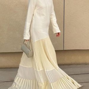 Mock Neck Plain Loose Urban Regular Sleeve Dress, Maxi Dresses, color:Apricot|size:XXL, Stylewe