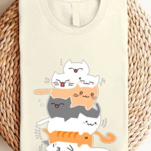 Casual Cat Crew Neck Long Sleeve T-shirt, T-shirts, color:Apricot|size:XXL, catalog Noracora shop