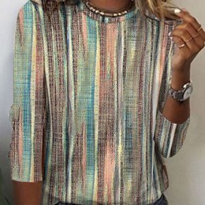 Women's Long Sleeve Tee T-shirt Spring/Fall Striped Jersey Crew Neck Daily Going Out Vintage Top, JustFashionNow Tops, color:Khaki|size:XXL,