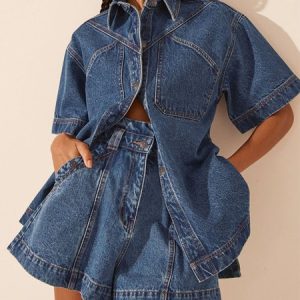 Casual Loose Shirt Collar Denim Blouse, Blouses and Shirts, color:Blue|size:XXL, Stylewe