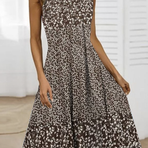 Women Floral Crew Neck Sleeveless Comfy Casual Midi Dress, Maxi, color:Brown|size:XXL, catalog Noracora shop