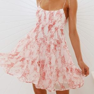 Women Floral Spaghetti Sleeveless Comfy Casual Short Dress, Short, color:Pink-white|size:XXL, catalog Noracora shop