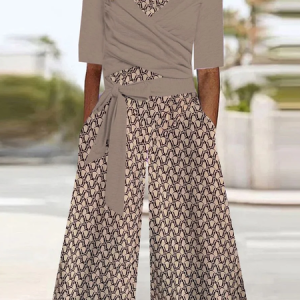 Women's Geometric Daily Going Out Two Piece Set Half Sleeve Casual Summer Matching Set Khaki, Jumpsuits&Rompers, color:Khaki|size:XXL, catalog Noracora shop