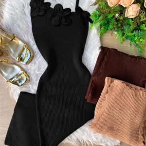 Floral Pattern Sleeveless Beaded Knit Bodycon Dress, Bodycon Dresses, ChicMe catalog