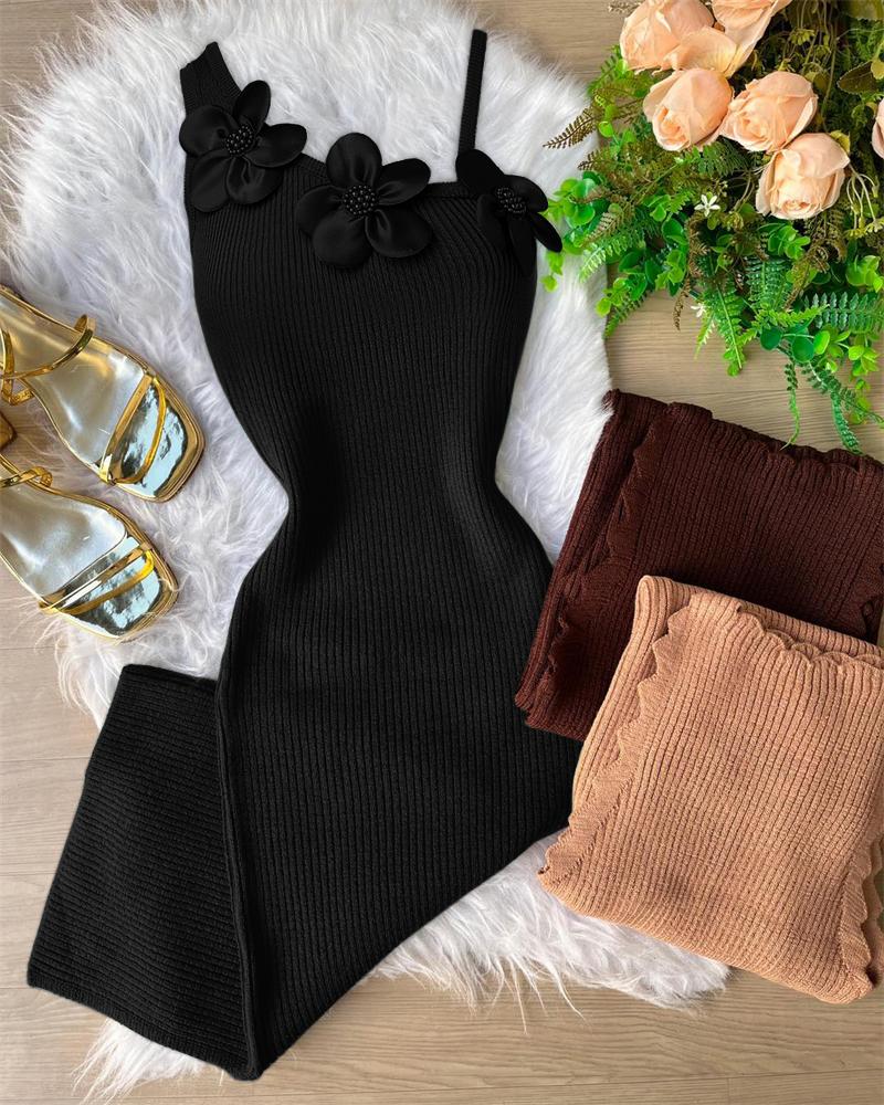 Floral Pattern Sleeveless Beaded Knit Bodycon Dress, Bodycon Dresses, ChicMe catalog