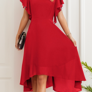 Women Plain V Neck Short Sleeve Comfy Simple Cross Midi Dress, Midi, color:Red|size:5XL, catalog Noracora shop