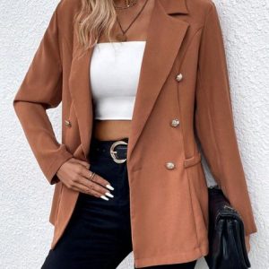 Women's Plain Regular Loose Blazer, Blazers, color:Deep Brown|size:XL, catalog Noracora shop