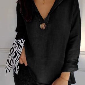 Hoodie Long Sleeve Plain Buckle Regular Loose Blouse For Women, Blouses, color:Black|size:3XL, catalog Noracora shop
