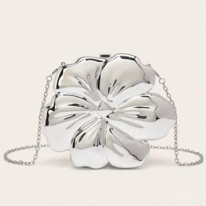 Glamorous Flower Shaped Acrylic Mini Clutch Bag with Metal Chain Strap, Bags, color:Silver|size:One-size, Stylewe