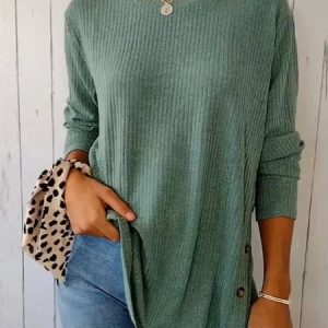 Casual Plain Crew Neck Long Sleeve T-shirt, Blouses, color:Green|size:XXL, catalog Noracora shop
