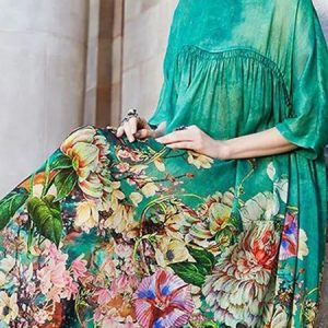 Women Floral Crew Neck Half Sleeve Comfy Casual Midi Dress, Dresses, color:Green|size:5XL, catalog Noracora shop