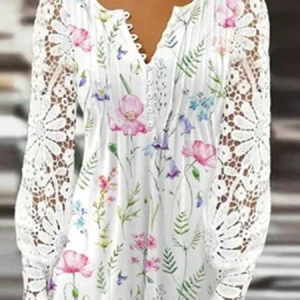 Women's Long Sleeve Blouse Spring/Fall Floral Lace Jersey V Neck Daily Going Out Casual Top, JustFashionNow Shirts, color:Pink|size:5XL,