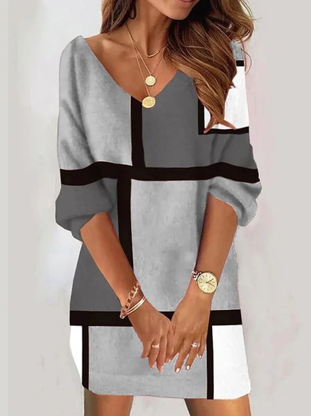 Women's Long Sleeve Spring/Fall Plaid Dress Shirt Collar Daily Going Out Casual Mini H-Line Orange, JustFashionNow Dresses, color:Gray|size:XXL,