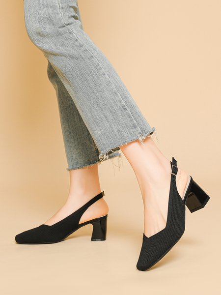 Minimalist Breathable Mesh Fabric Block Heel Slingback Pumps, Heels, color:Black|size:43, Stylewe