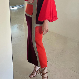 Regular Fit Micro-Elasticity Random Print Elegant Maxi Skirt, Skirts, color:As Picture|size:XXL, Stylewe