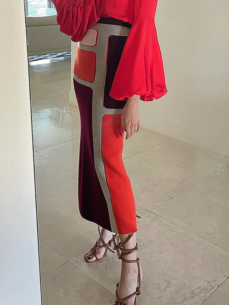 Regular Fit Micro-Elasticity Random Print Elegant Maxi Skirt, Skirts, color:As Picture|size:XXL, Stylewe