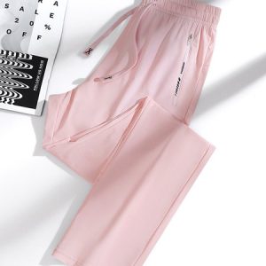 Casual Plain Long Elastic Waist Zipper Pant, Pants, color:Light Pink|size:3XL, catalog Noracora shop