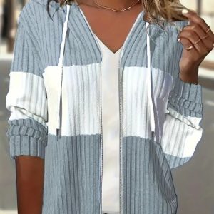 Women's Color Block Buttoned Regular Loose Jacket, Outerwear, color:Blue|size:XXL, catalog Noracora shop